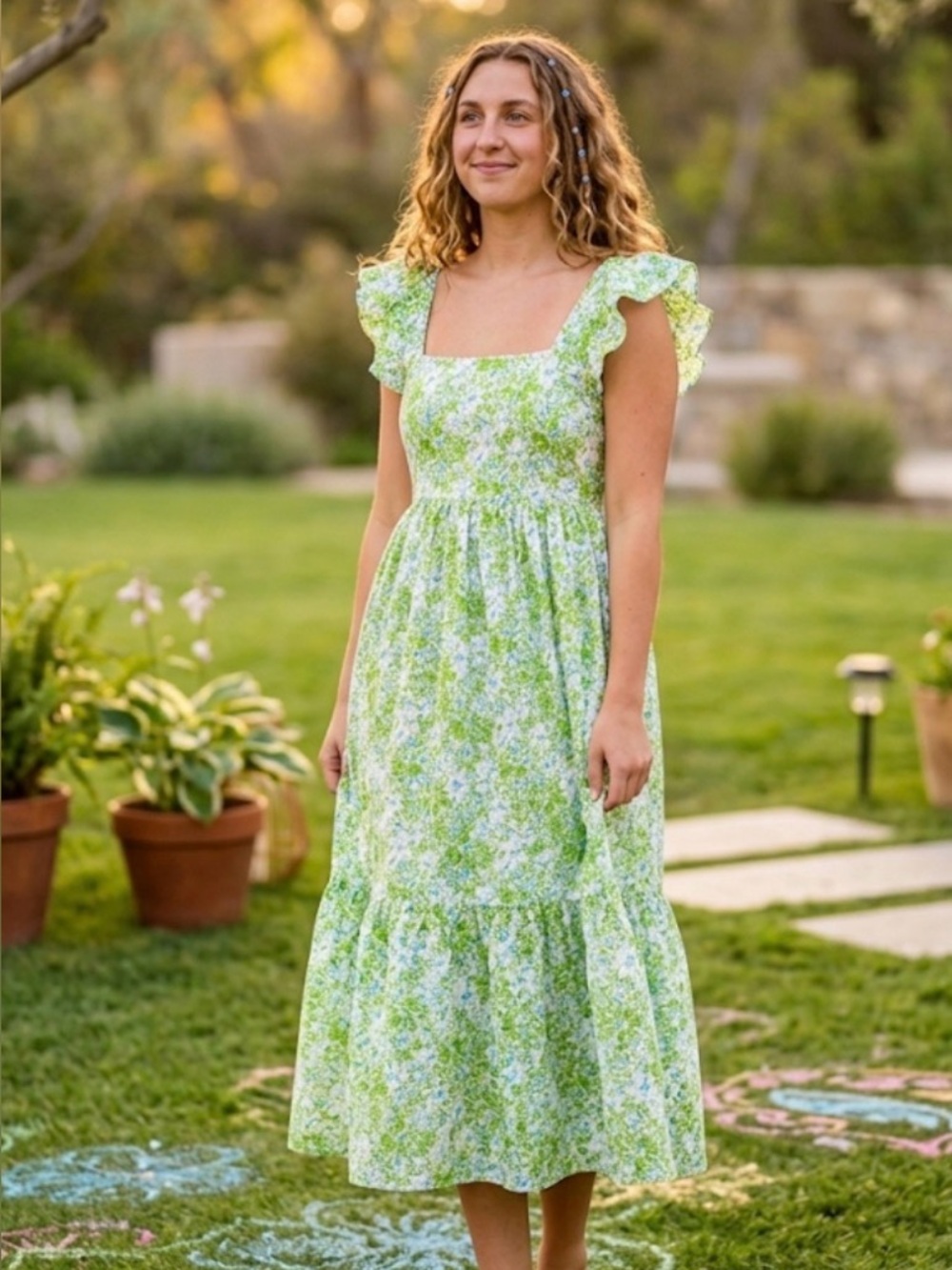 Olivia James - Brooke Midi Dress -green blue white floral like new
